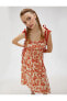 Midi Çiçekli Elbise Askılı Fiyonk Detaylı Büzgülü Bağlamalı Viskon