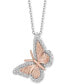 Diamond Butterfly Pendant Necklace (1/7 ct. t.w.) in Sterling Silver & 14k Rose Gold, 16" + 2" extender