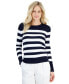 Фото #1 товара Women's Striped Button-Cuff Crewneck Sweater