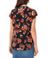 Фото #2 товара Women's Floral-Print Split-Neck Short-Sleeve Blouse