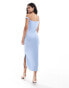 ASOS DESIGN fallen shoulder ponte midi dress in sky blue