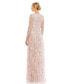 ფოტო #3 პროდუქტის Women's Floral Applique Long Sleeve Illusion Gown