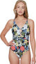 Фото #1 товара Jessica Simpson Standard V Neck One Piece Swimsuit Bathing Suit Multi Size M