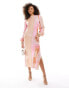 Фото #1 товара & Other Stories long sleeve satin maxi dress in pink print