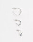 Mango 3 pack multi size earrings in silver