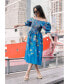 Фото #2 товара Платье из хлопка и шелка Jessie Zhao New York ночной цветущий на завязках в середине midi