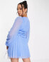 Фото #2 товара ASOS DESIGN Tall button through ruched waist pleated mini dress in metallic dobby in cornflower blue