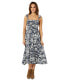 MOON RIVER 294355 Printed Ruffle Sleeve Dress with Tunneling Detail Navy XS