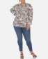 Plus Size Pleated Long Sleeve Floral Print Blouse