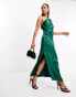 Фото #2 товара Pretty Lavish asymmetric ruched satin midaxi dress in emerald
