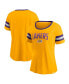 Фото #1 товара Women's Gold-Tone and Heathered Gray Los Angeles Lakers Block Party Striped Sleeve T-shirt