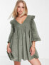 Фото #3 товара Платье ASOS DESIGN мини из кашемира в хаки с манжетами на плече