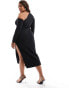 Фото #3 товара ASOS DESIGN Curve Exclusive long sleeve assymmetric midi dress in black