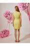 Kayık Yaka Düz Diz Üstü Sarı Kadın Elbise Rachel Araz