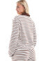 Vero Moda Petite jersey polo top co-ord in cream and brown stripe