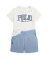 ფოტო #1 პროდუქტის Baby Logo Cotton Jersey Tee and Mesh Short Set