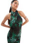 Фото #2 товара ASOS DESIGN mesh sleeveless wrap front maxi dress in dark green floral print