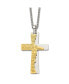 Yellow IP-plated Etched Broken Prayer Cross Pendant Curb Chain Necklace