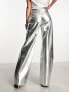 Фото #7 товара Mango straight leg jeans in metallic silver