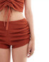 ASOS DESIGN co-ord textured ruched side micro shorts in rust