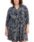 Фото #4 товара Plus Size Printed Collared 3/4-Sleeve Dress