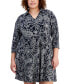 Plus Size Printed Collared 3/4-Sleeve Dress