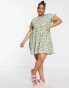 Фото #4 товара Simply Be cherry print smock mini dress in green