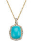 ფოტო #1 პროდუქტის EFFY® Turquoise & Diamond (1/4 ct. t.w.) Halo 18" Pendant Necklace in 14k Gold