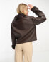 Monki cropped faux leather and shearling jacket in brown