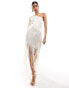 Pretty Lavish Hen one shoulder fringed midaxi dress in ivory