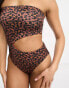 ASOS DESIGN bandeau cut out swimsuit in tortoise shell print