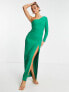 Vesper one long shoulder maxi dress with thigh split in green