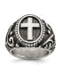 Stainless Steel Antiqued and Polished Cross Ring