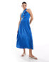 Closet London twist front satin midi dress in cobalt