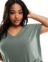 Vero Moda Curve v-neck t-shirt in khaki Зеленый, L - EU 48-50 - фото #1