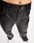 Only Tall high waisted wide leg faux leather contrast stitch trousers in black