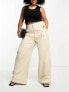 In The Style Plus x Gemma Atkinson high waist wide leg trouser in beige