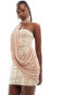 ASOS DESIGN bandeau lace mini dress with drape detail and neck tie in cream