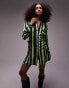 Topshop kimono mini shirt dress in green stripe