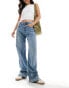 Pull&Bear wide leg turn up jeans in mid blue