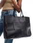 Glamorous large woven tote bag in black - фото #1