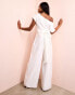 ASOS LUXE drop shoulder jumpsuit with bow back in cream Бежевый, 32 - фото #4