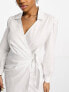 Фото #3 товара Miss Selfridge poplin wrap shirt dress in white