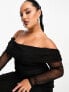 ASOS DESIGN Curve ruched mesh bardot long sleeved midi dress in black EU 54 - фото #5