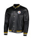 Фото #3 товара Куртка The Wild Collective мужская Металлическая бомберная с накидкой Pittsburgh Steelers в черном цвете.
