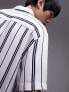 Topman short sleeve relaxed fit stripe revere shirt in white and navy