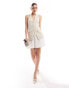 Extro & Vert 2 in 1 waistcoat tailored pleat mini dress in cream pinstripe