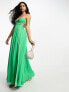 Фото #1 товара ASOS DESIGN ruched bandeau washed satin maxi dress with tie detail in green