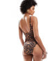 Фото #3 товара ASOS DESIGN Tall Adrienne square neck skinny strap swimsuit in oversized animal