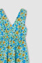 A Kesim V Yaka Sırt Dekolteli Floral Keten Görünümlü Mini Askılı Elbise Y8384az22hs
